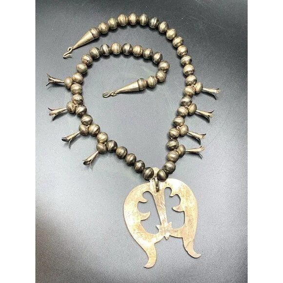 Squash Blossom NAJA Pendant Sterling Silver Native American Silver Pearls Long C